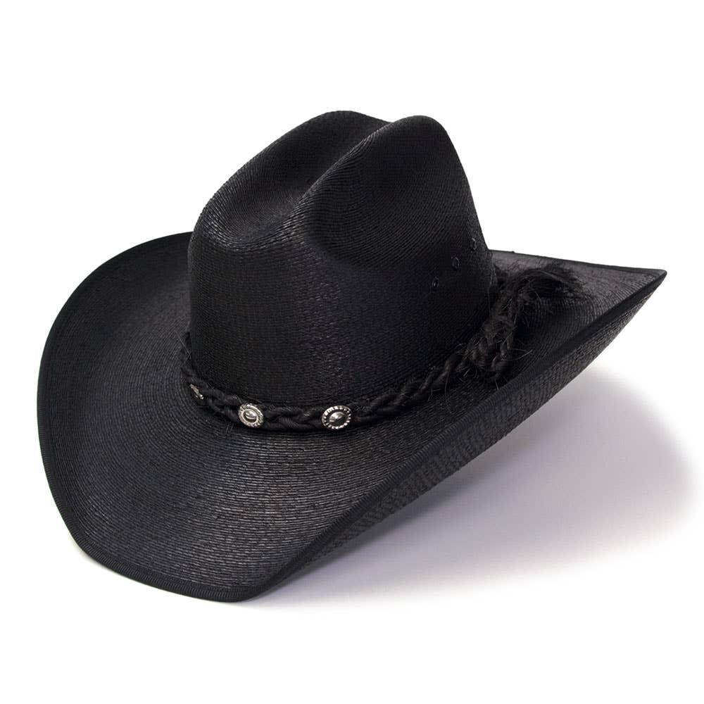 Black Palm Straw Western Cattleman Hat with Curled Brim