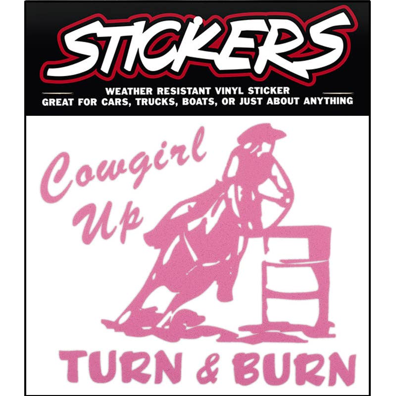 Made in the USA - Pink Cowgirl Up, Turn & Burn Sticker
