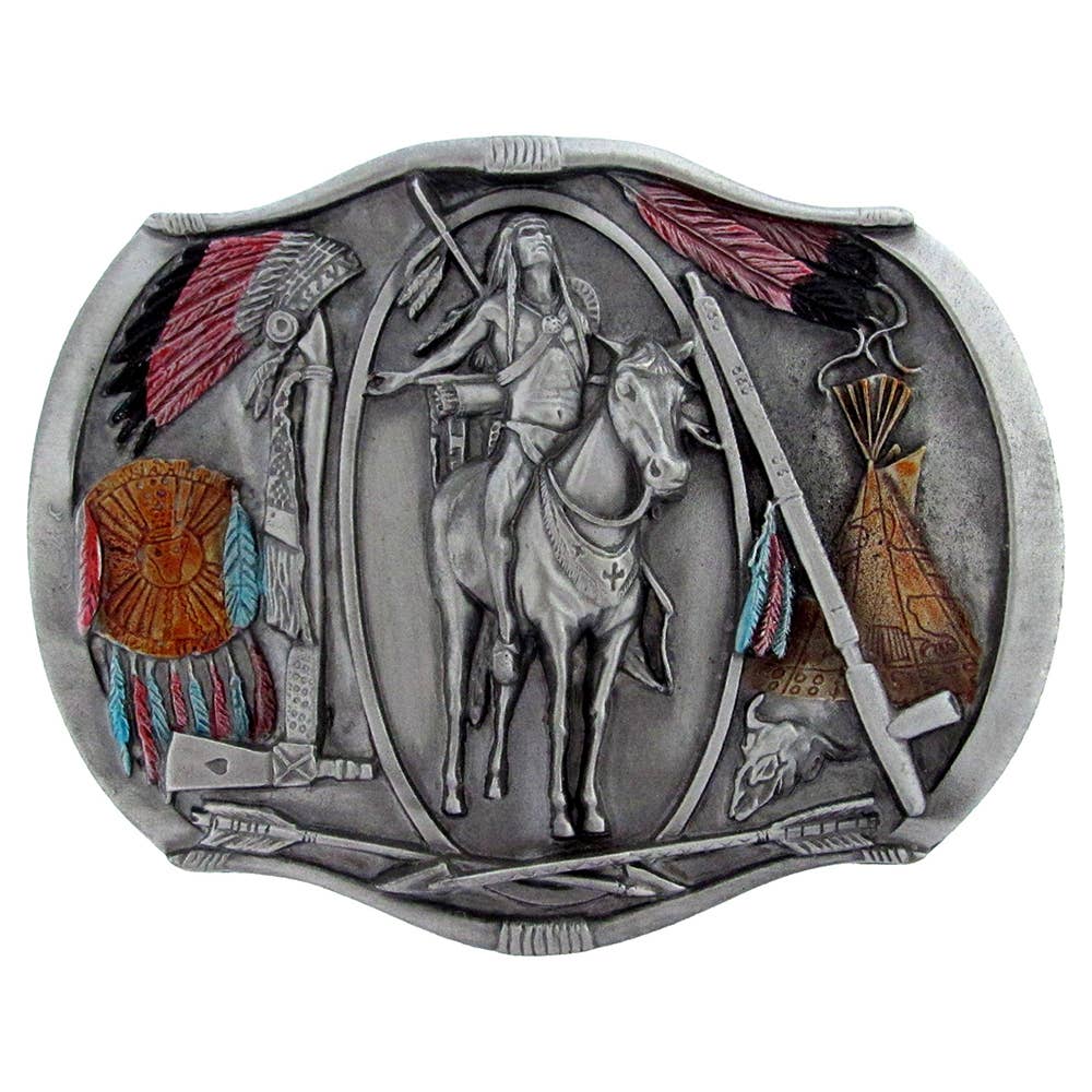 USA-Made Native American Enamel Belt Buckle