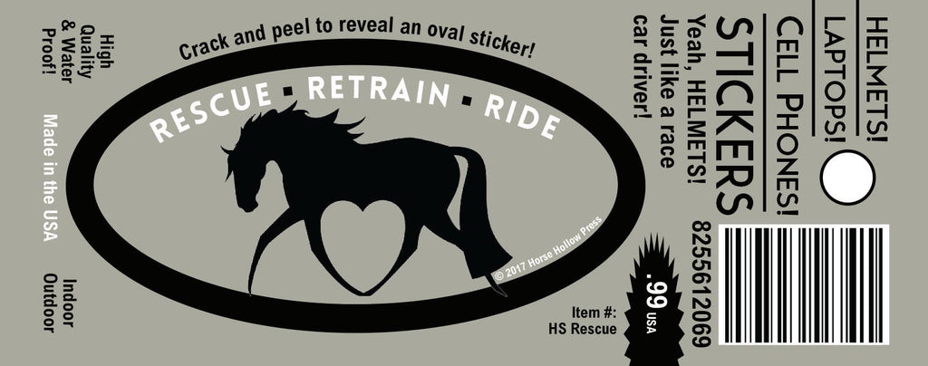 Horse  Laptop, Cell Phone & Helmet Sticker "Rescue, Retain, Ride"