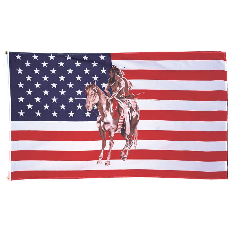 3 ft x 5 ft Horse & Indian on American Flag