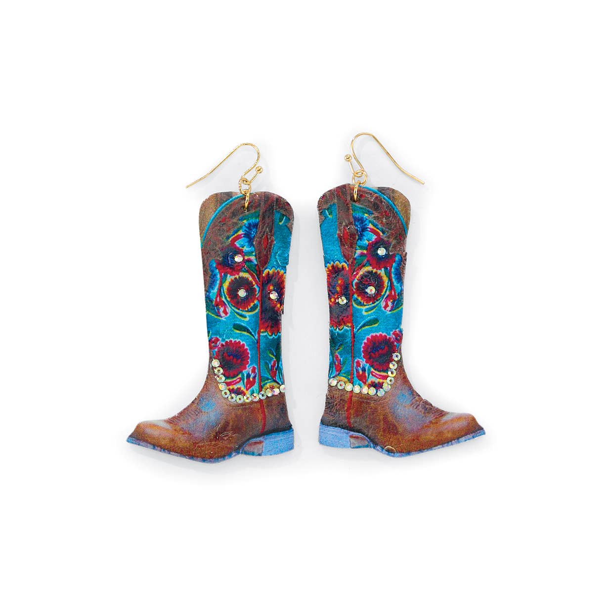 Genuine Leather & Rhinestone Cowgirl Boot Earrings