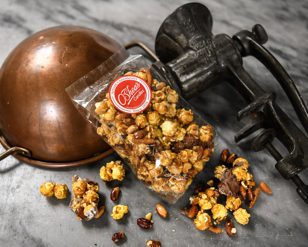 Homemade Caramel Corn with Almonds,Pretzels and Peanuts