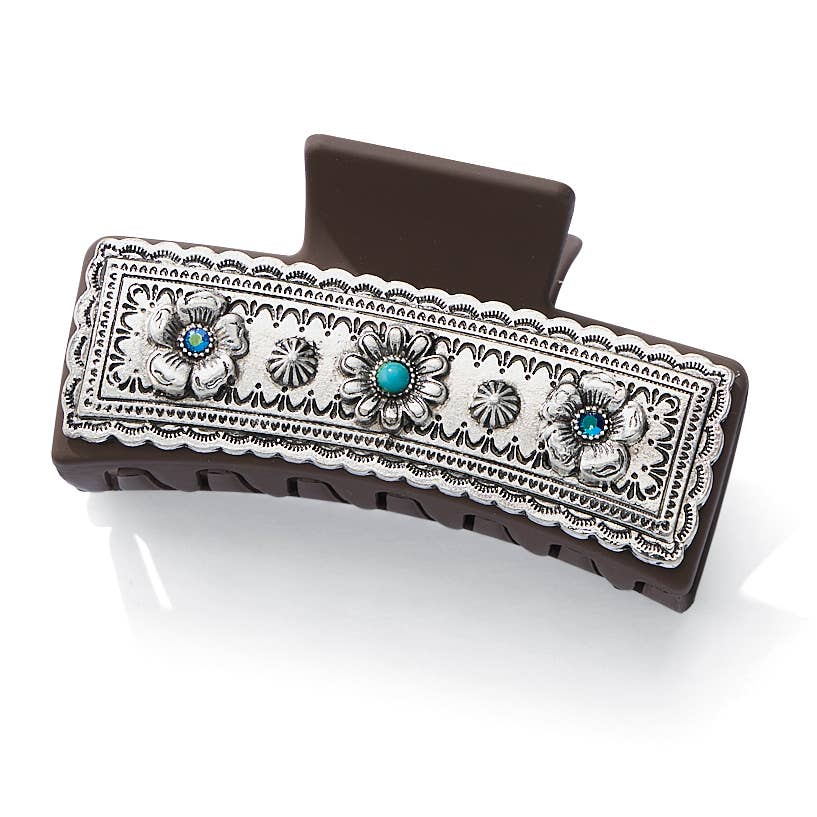 Floral & Turquoise Hair Claw Clip