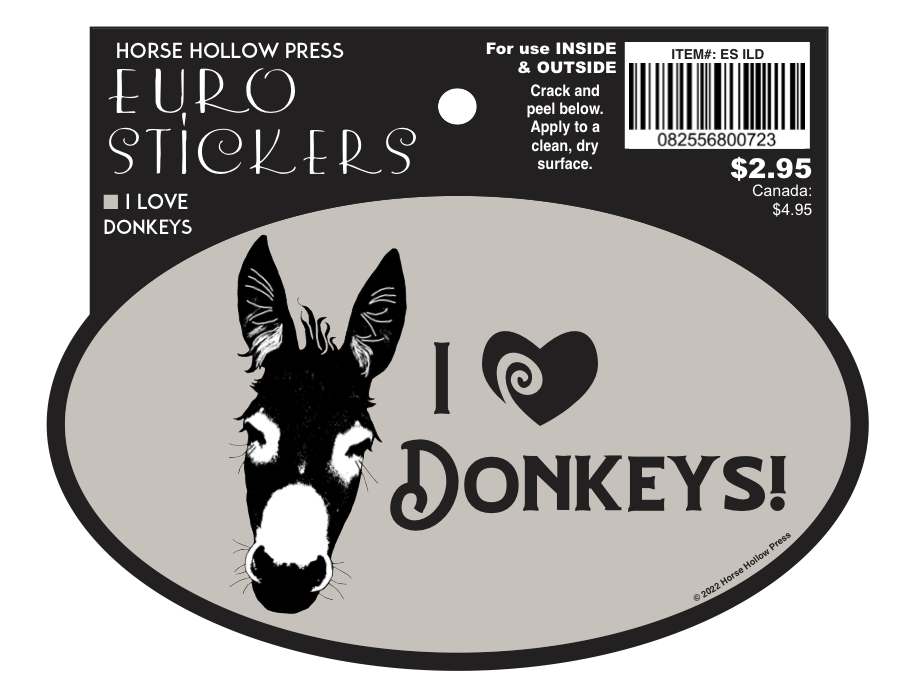 Oval Equestrian Donkey Sticker (Waterproof) "I love Donkeys"