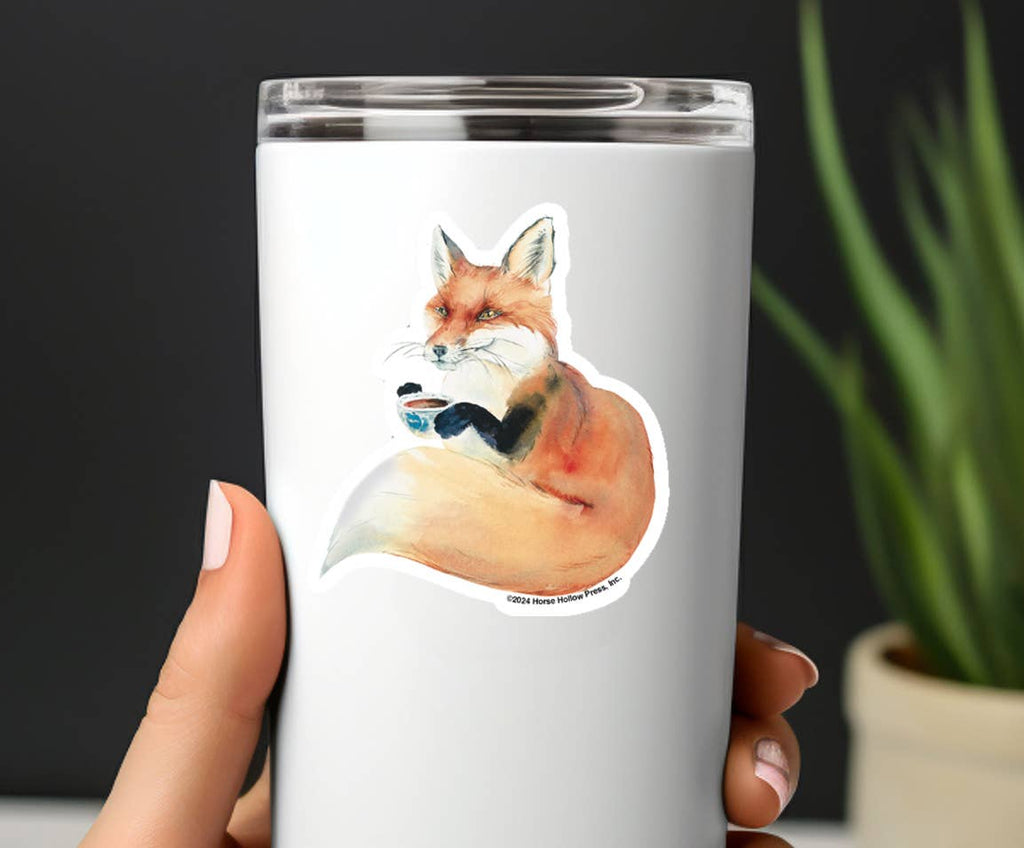 Fox Sticker Waterproof 3" "Fox & Coffee"