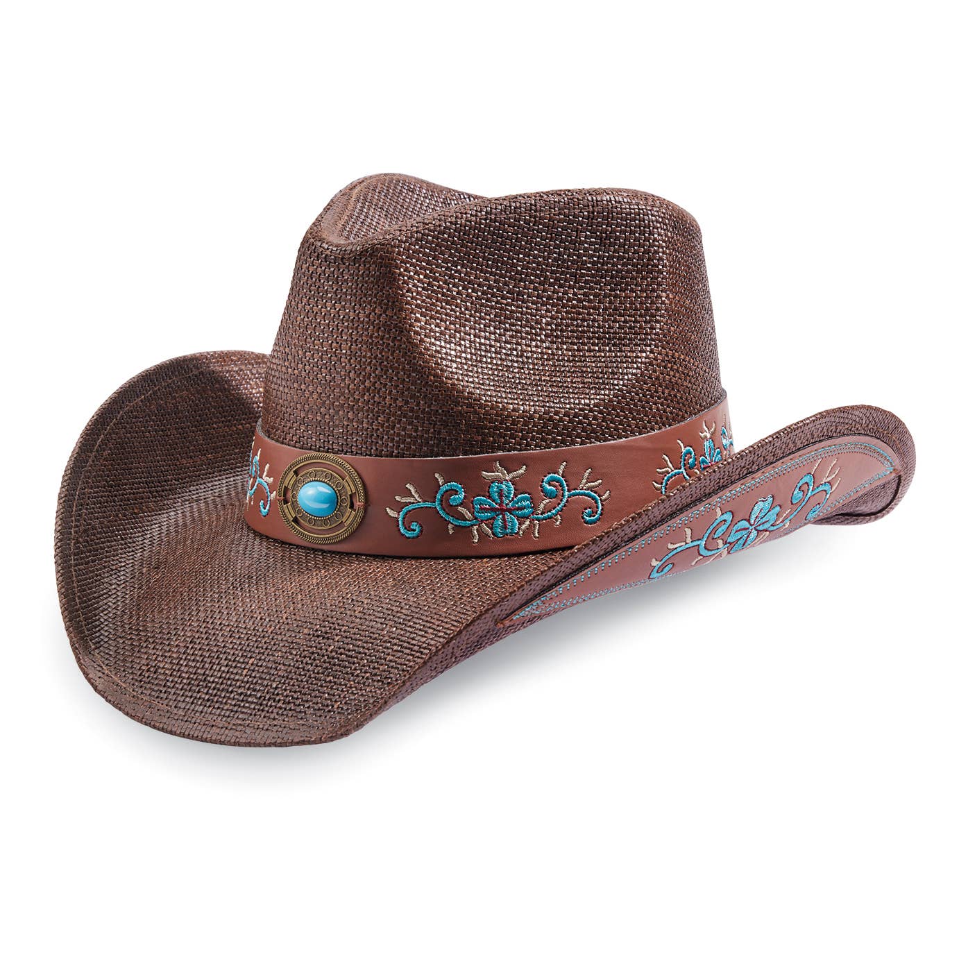 Turquoise Floral Embroidered Western Hat