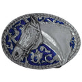 USA-Made Horsehead Filigree Belt Buckle with Enamel