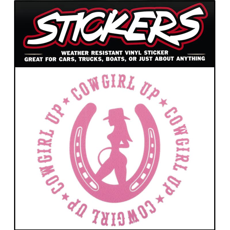 Made in the USA - Pink Cowgirl Up in Horseshoe Sticker