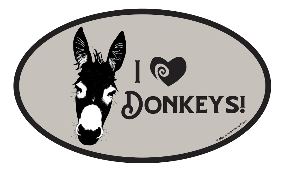 Oval Equestrian Donkey Sticker (Waterproof) "I love Donkeys"