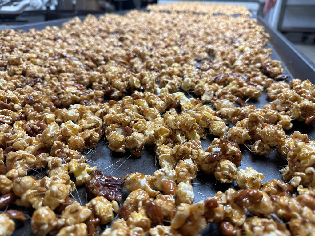 Homemade Caramel Corn with Almonds,Pretzels and Peanuts