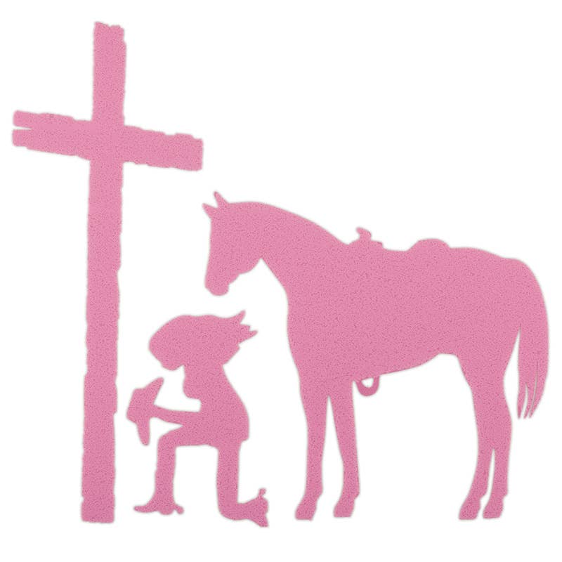 USA-Made Kneeling Cowgirl & Horse at Cross Sticker