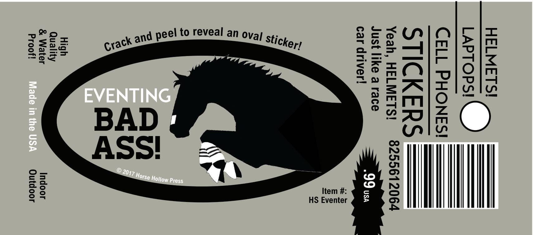 Horse Funny Laptop, Cell Phone & Helmet Sticker "Eventing Bad Ass"