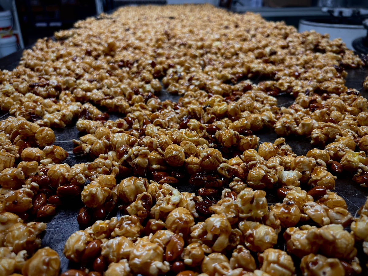 Homemade Caramel Corn with Almonds,Pretzels and Peanuts