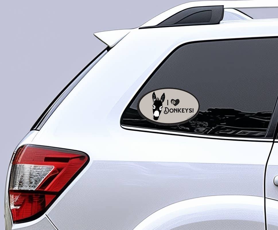Oval Equestrian Donkey Sticker (Waterproof) "I love Donkeys"