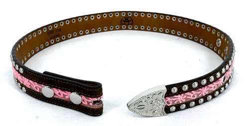 Ariat Belt Western Leather 22-24" Silver Stud Pink Lace Rhinestones