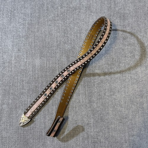 Ariat Womens Pink Floral Tooled Leather Western Studded Belt