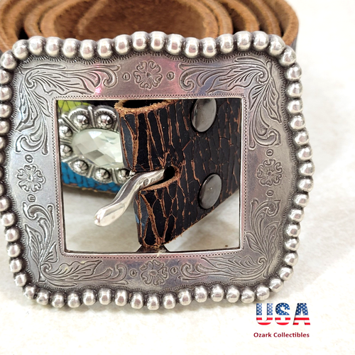 Ariat Silver Tone Belt Buckle Floral Limited Edition 2007 W Belt SZ 38