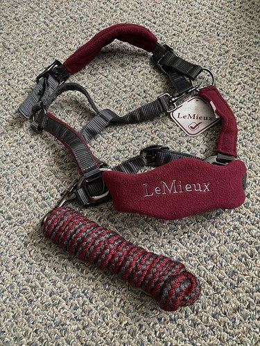 LeMieux Vogue Headcollar & Leadrope - Mulberry/Grey Size Cob NWT