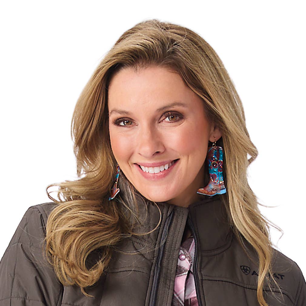 Genuine Leather & Rhinestone Cowgirl Boot Earrings