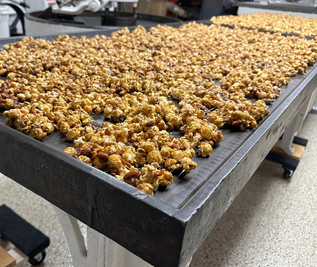 Homemade Caramel Corn with Almonds,Pretzels and Peanuts