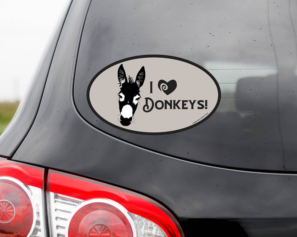 Oval Equestrian Donkey Sticker (Waterproof) "I love Donkeys"