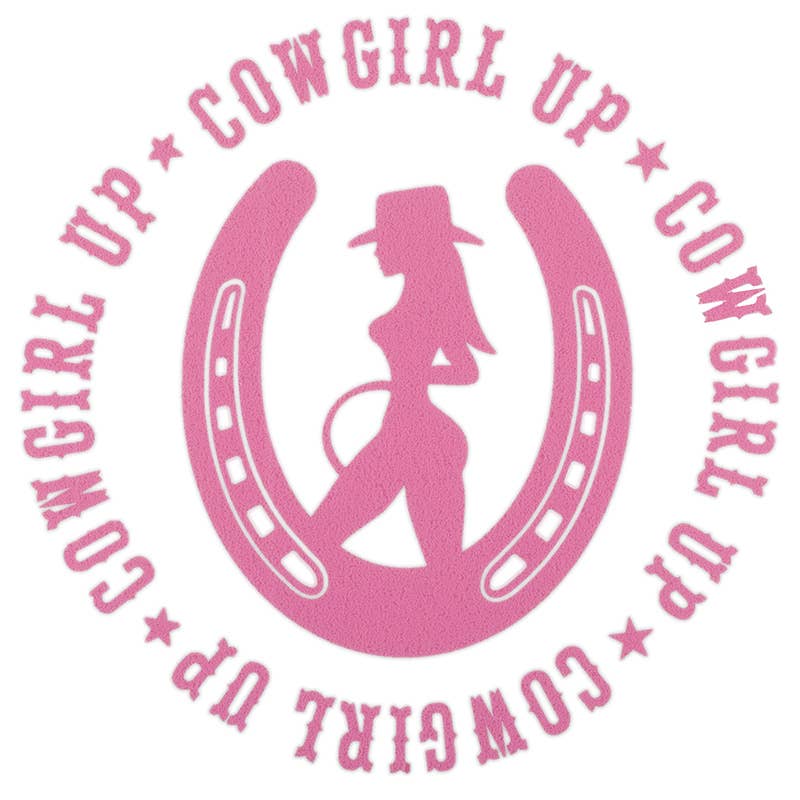 Made in the USA - Pink Cowgirl Up in Horseshoe Sticker