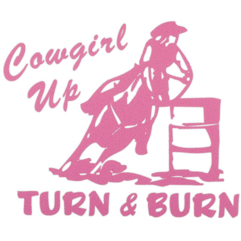 Made in the USA - Pink Cowgirl Up, Turn & Burn Sticker