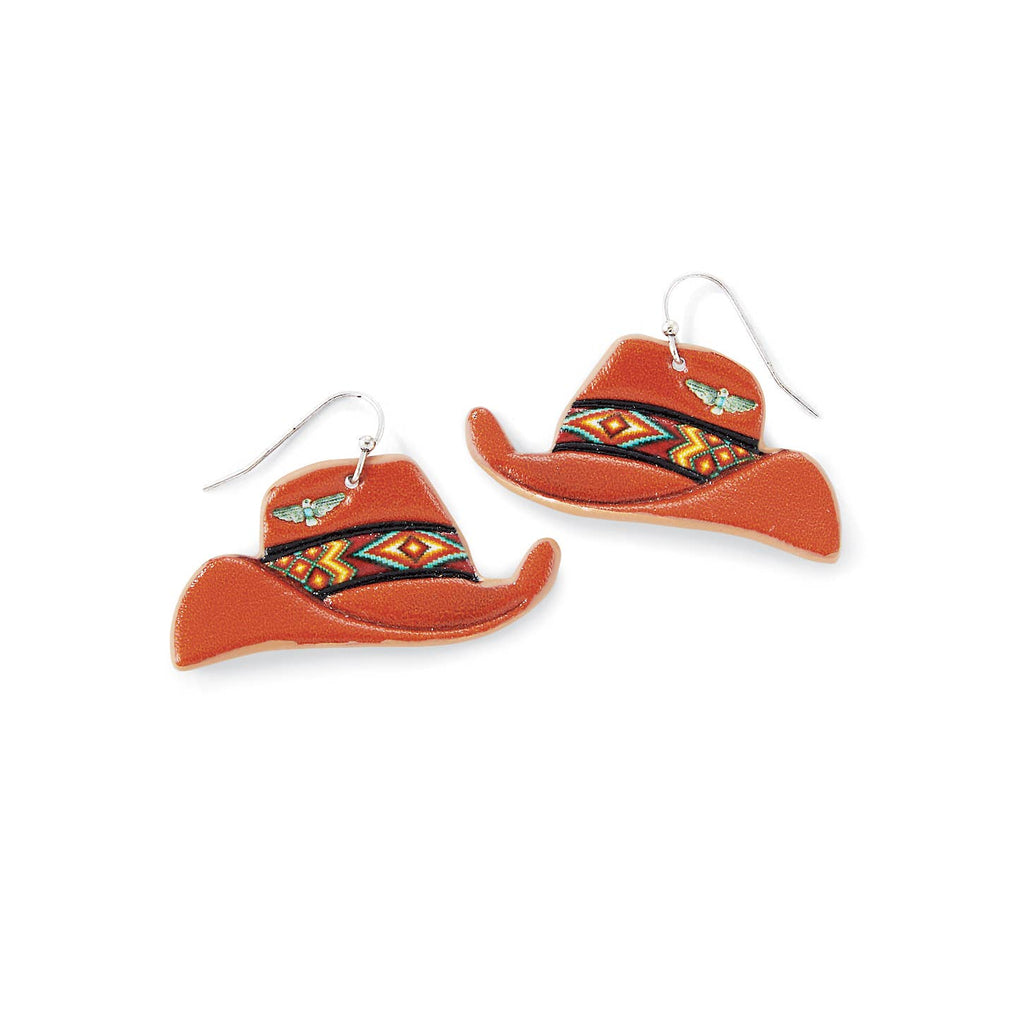 Faux Tooled Leather Cowboy Hat Earrings
