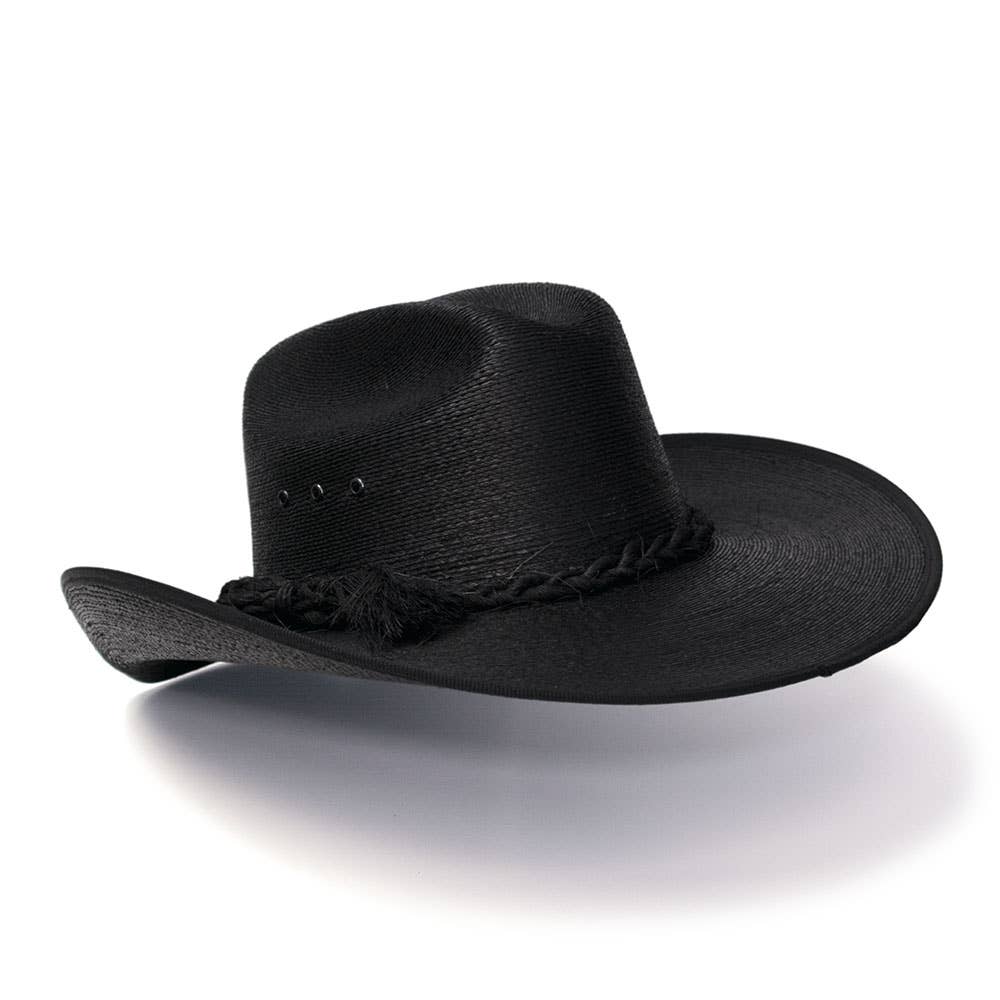 Black Palm Straw Western Cattleman Hat with Curled Brim