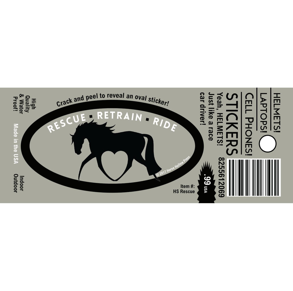 Horse  Laptop, Cell Phone & Helmet Sticker "Rescue, Retain, Ride"