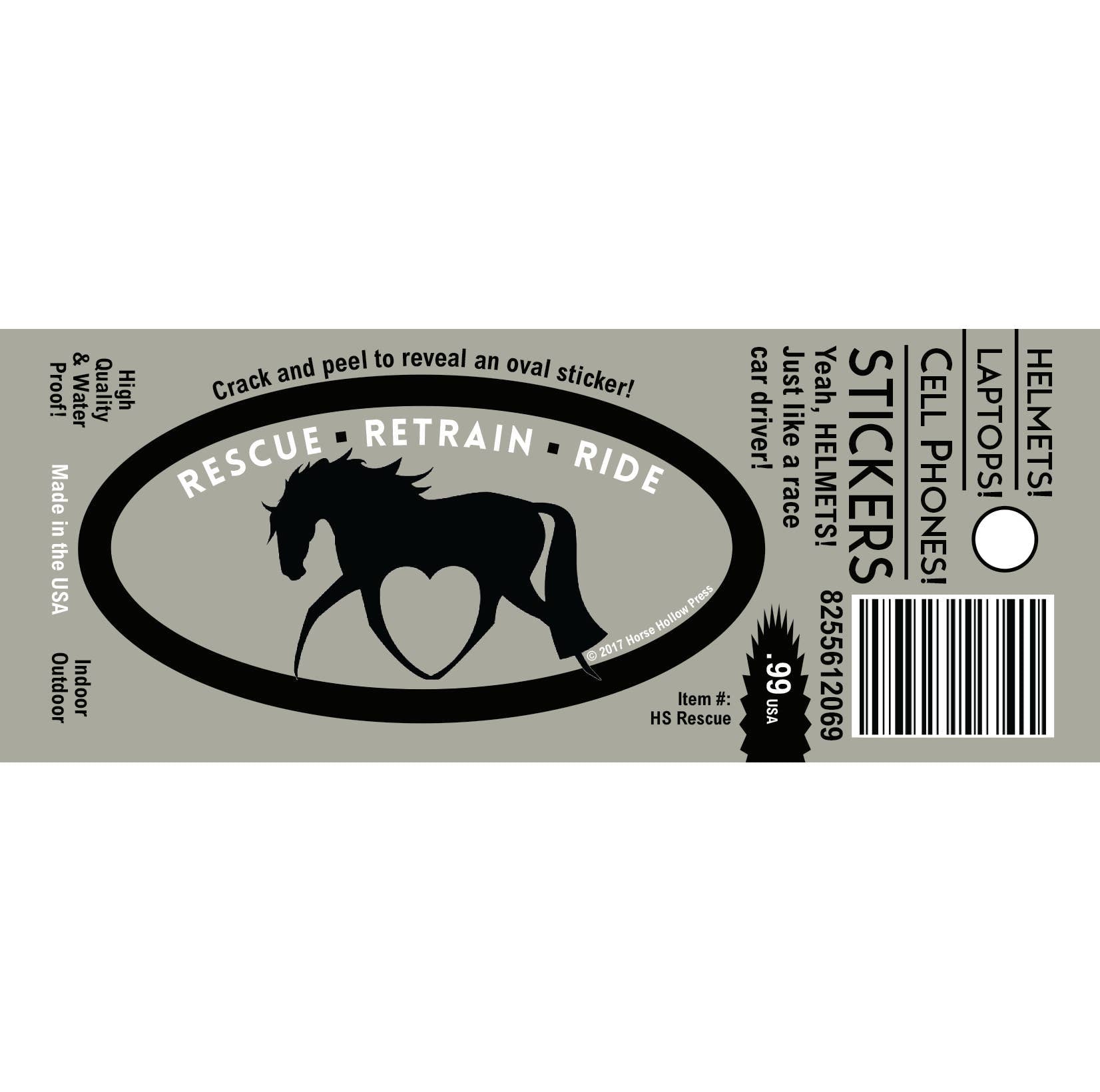 Horse  Laptop, Cell Phone & Helmet Sticker "Rescue, Retain, Ride"