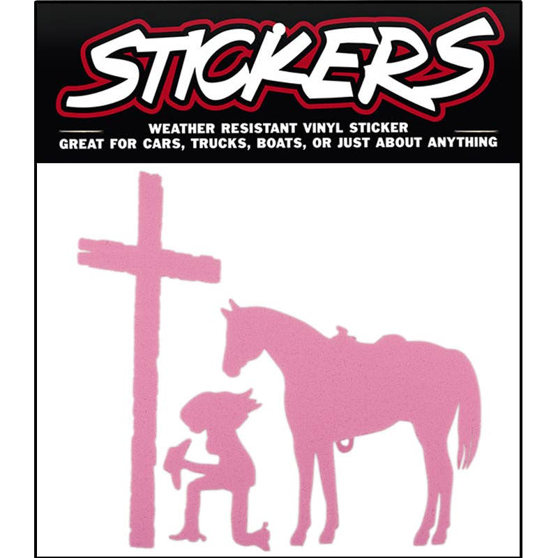 USA-Made Kneeling Cowgirl & Horse at Cross Sticker