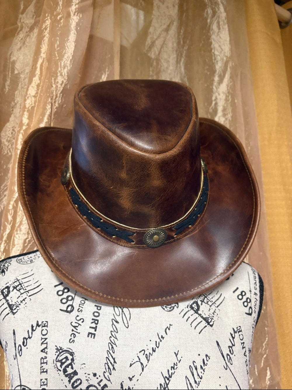 Men's Brown Leather Western Cowboy Hat