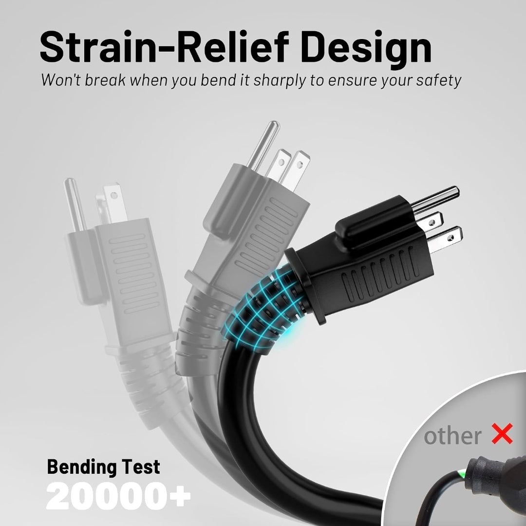 16/3 Black Indoor Outdoor Extension Cord 10 Ft Waterproof, Extension Cord with 3 Prong Grounded Plug,13A 1625W 16AWG SJTW, Flexible Weatherproof Power Cable