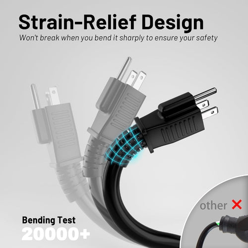 16/3 Black Indoor Outdoor Extension Cord 10 Ft Waterproof, Extension Cord with 3 Prong Grounded Plug,13A 1625W 16AWG SJTW, Flexible Weatherproof Power Cable