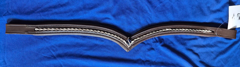 Dressage V Browband wSilver Chain & Blue Crystal Design