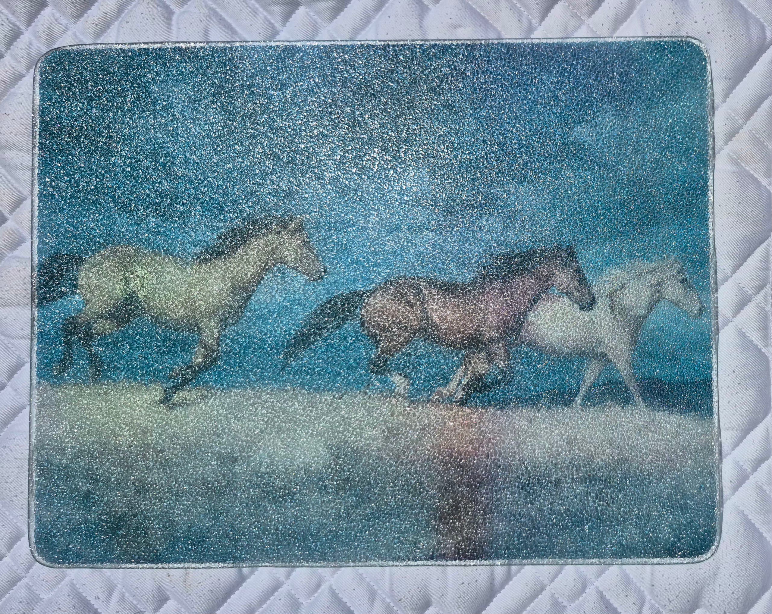 Running Horses Glass Cutting Board