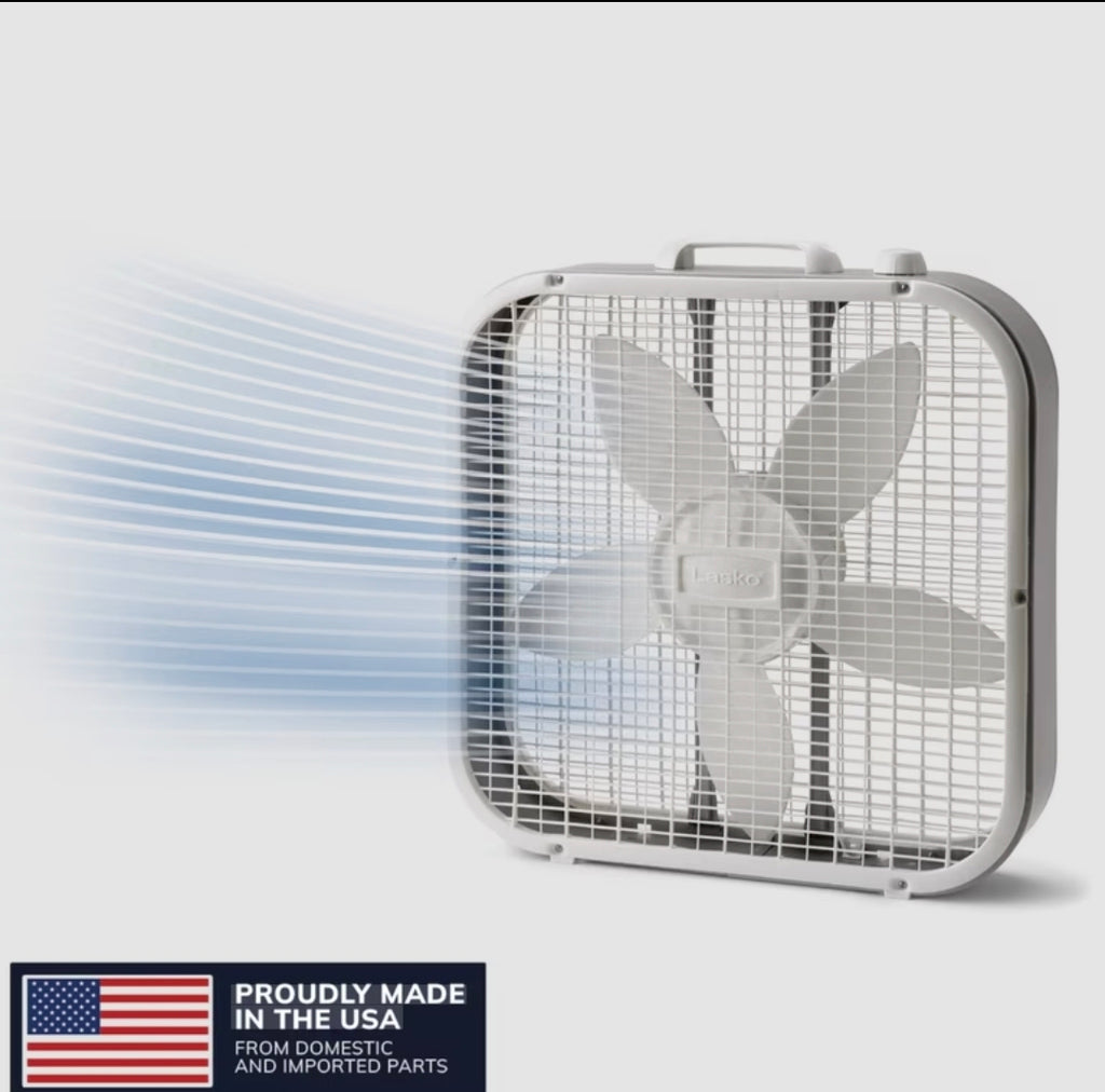 Lasko 20" Classic Box Fan w/Weather-Resistant Motor, Portable Cooling Floor or Window Fan, 3 Speeds (B20200)