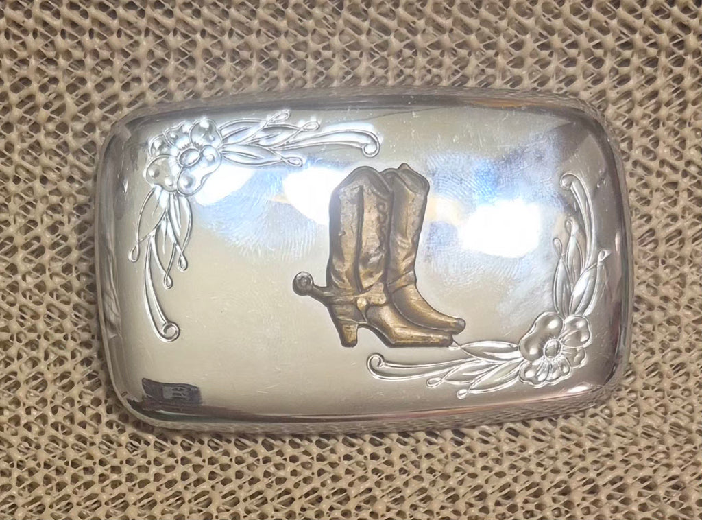 Vintage 2-Toned Western Cowboy Boots w/Spur & Floral Edging Belt Buckle