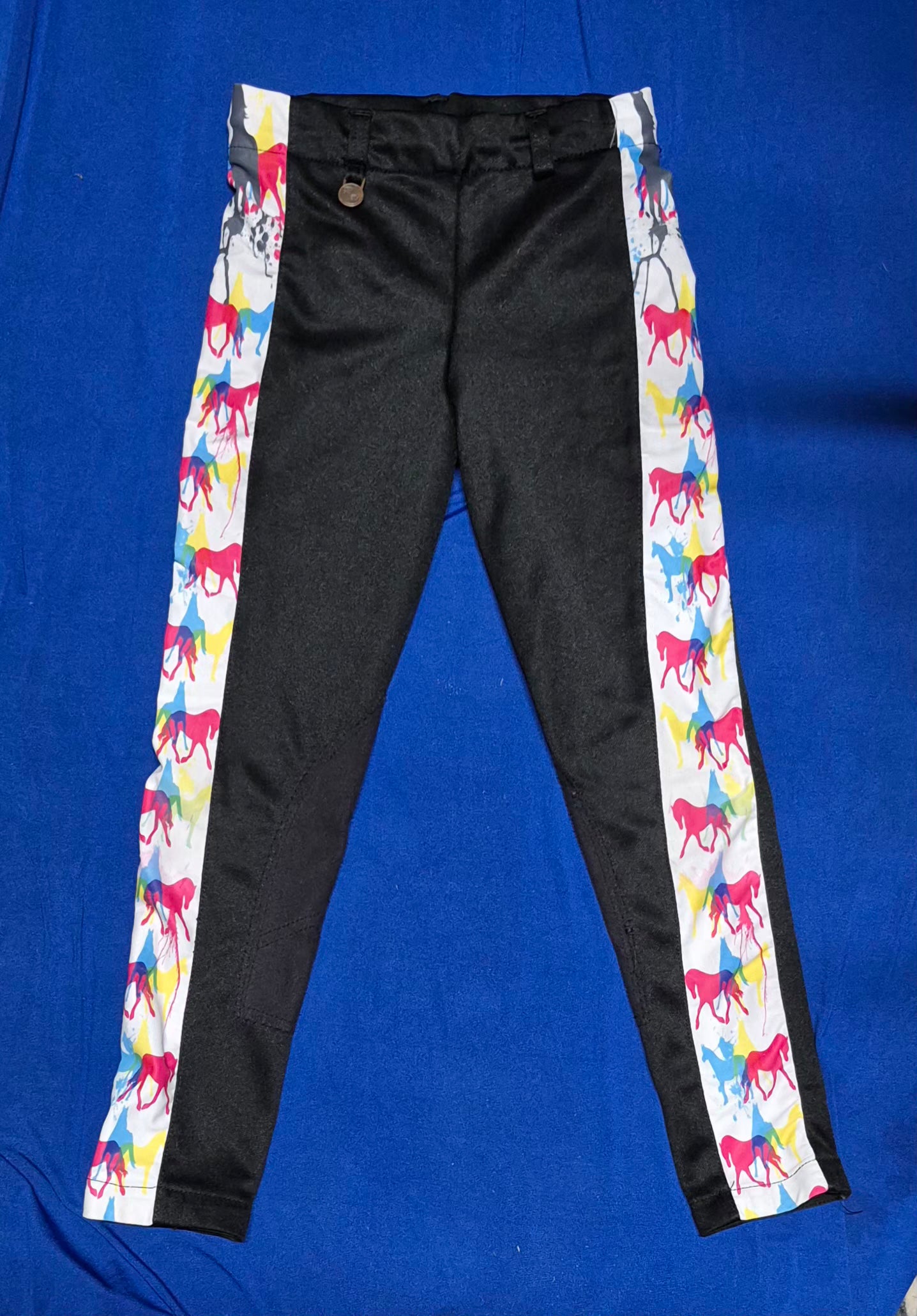 RHC Riding Tights in Black/ Watercolor Horses (Children's)