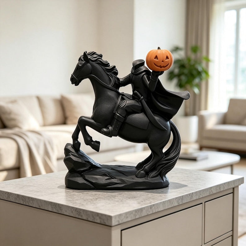 Matte Black Headless Horseman Statue