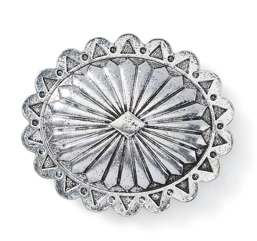 Western Trophy Concho Belt Buckle, Antiqued Silver-Finish, Scalloped