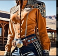 Western Print Shirt Collar Buttons Long Sleeve Blouse (Women's)