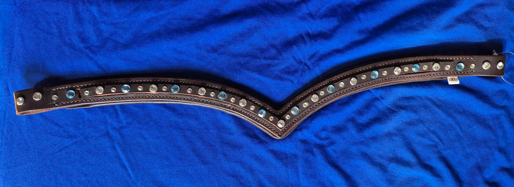 Dressage V Browband with Clear/Blue Gems