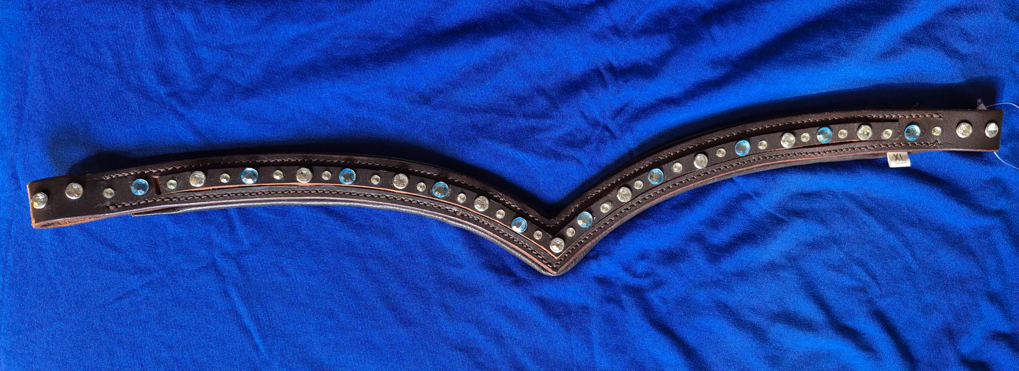 Dressage V Browband with Clear/Blue Gems