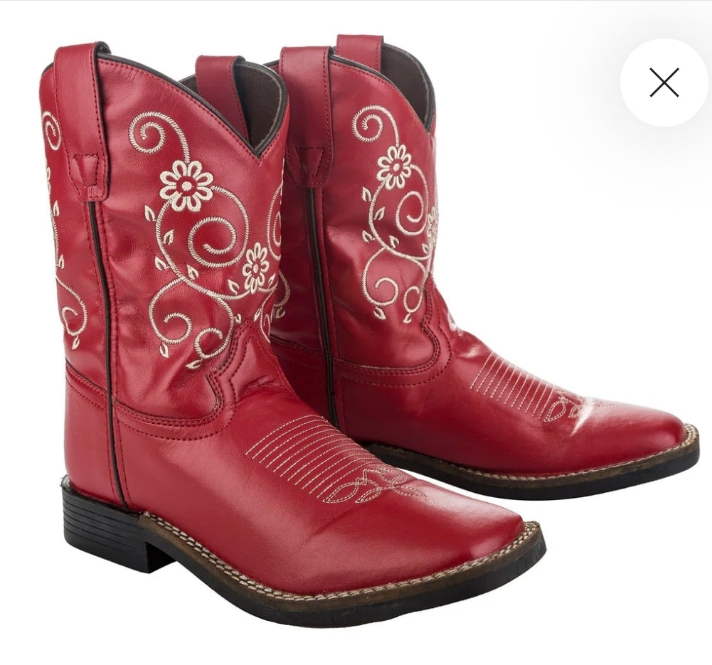 TuffRider Fire Red Floral Western Boot (Children's)
