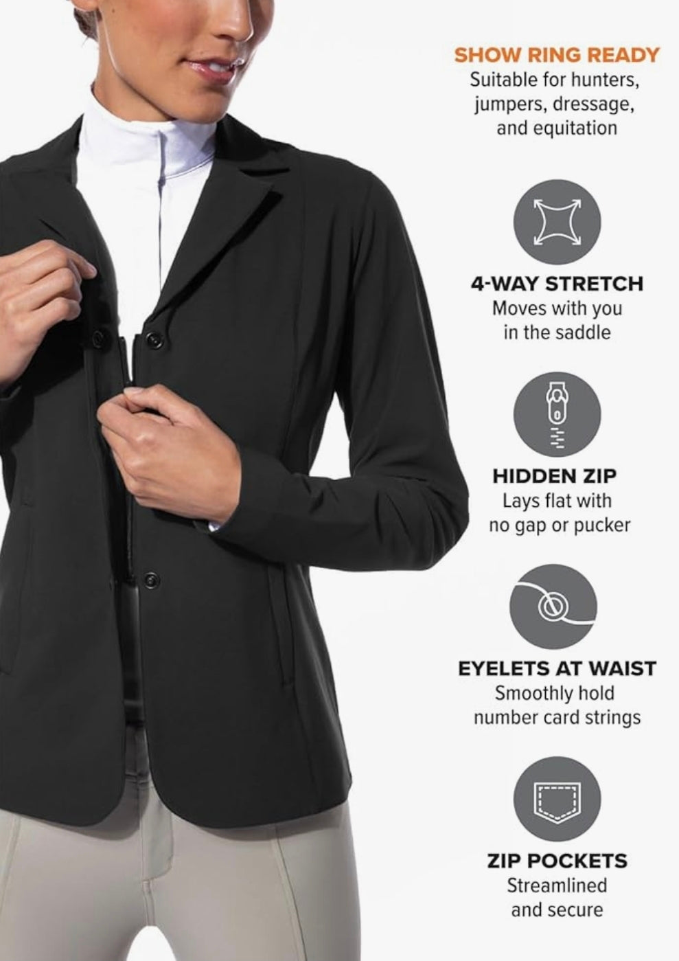 Kerrits Equestrian Stretch Competitor Coat – 3-Snap, Lightweight Show Jacket (Women's)(Used)