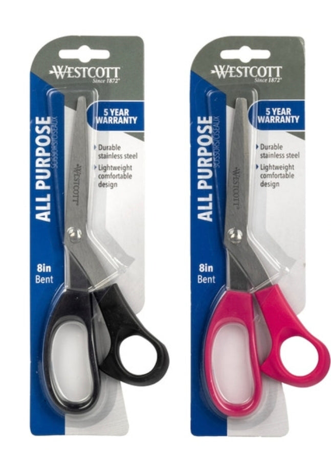 Westcott 8" All Purpose Plus Multipurpose Scissors, Stainless Steel, Bent Handle