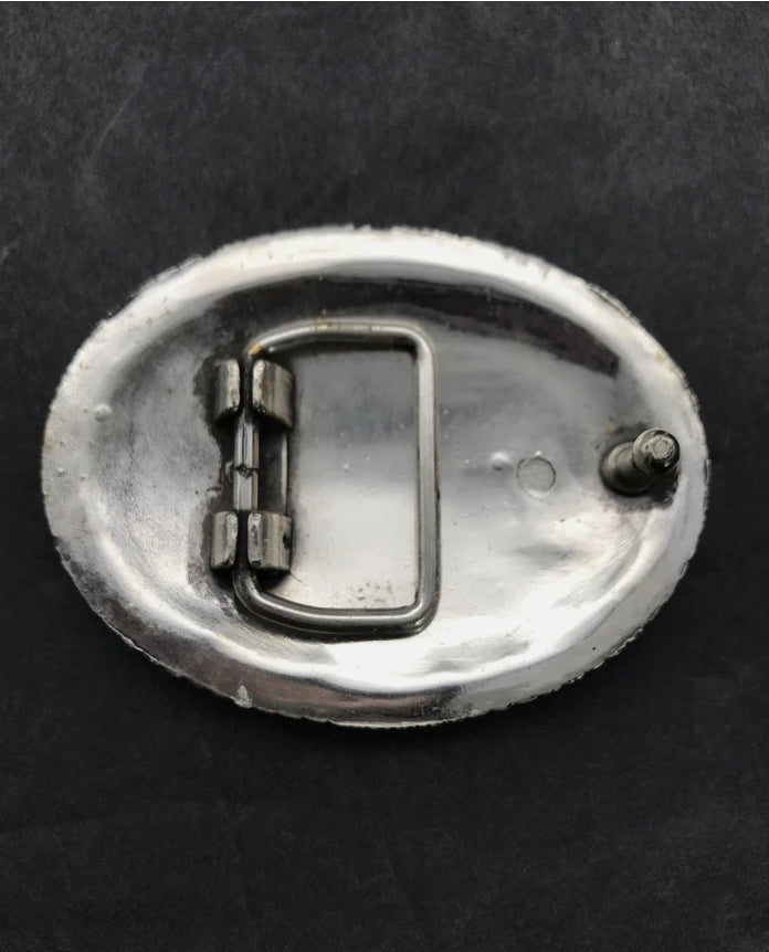 Vintage JUSTIN Champion Fancy Oval Silver Belt Buckle ~ 2.75" x 2.25" Cowboy